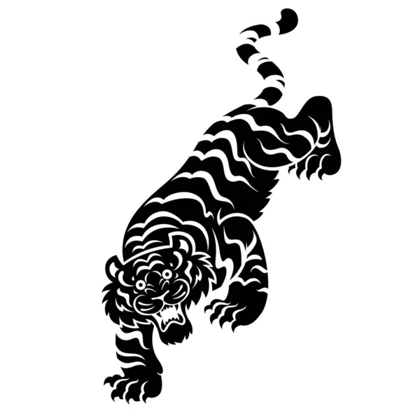 白の背景に黒虎のグラフィック 古代中国のスタイル — ストックベクタ