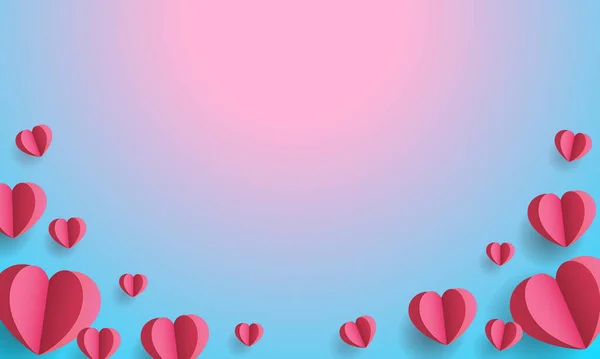 Искусство Оригами Форме Сердца Розовом Синем Фоне Иллюстрация Дизайна — стоковый вектор