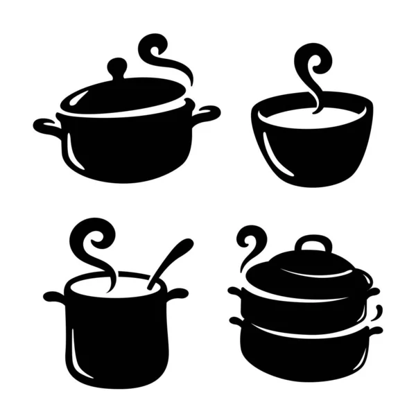 Symbole Chaudière Silhouette Noire Illustration Ustensiles Cuisine Noirs Sur Fond — Image vectorielle