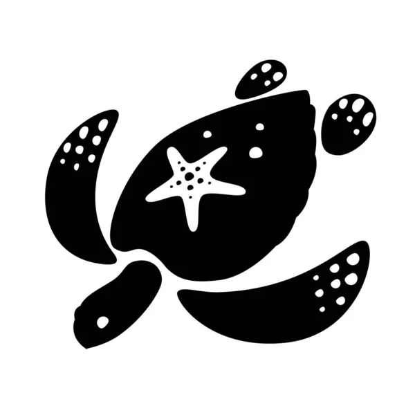 Dibujo Tortuga Marina Negra Con Estrellas Mar Espalda Símbolo Tortuga — Archivo Imágenes Vectoriales