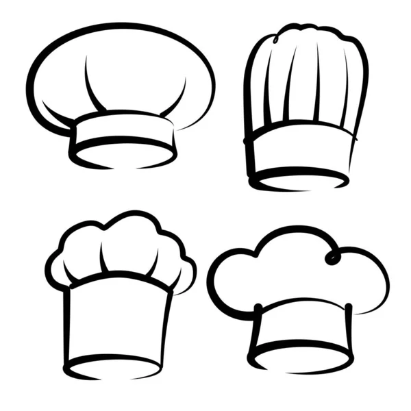 Набір Малювання Капелюхів Шеф Кухаря Символ Ресторану Меню Їжі — стоковий вектор