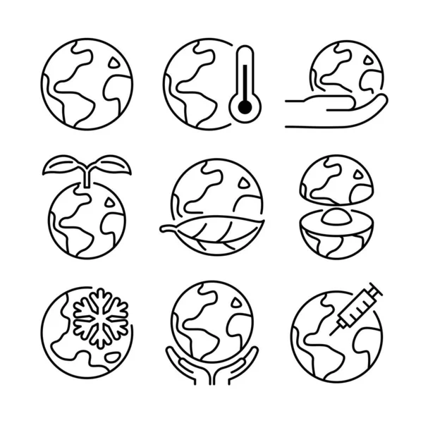 Simple Design World Icon Set Environmental Conservation Global Warming Reduction — Stok Vektör