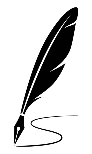 Courbes Écriture Plume Silhouette Stylo Plume Noir Sur Fond Blanc — Image vectorielle