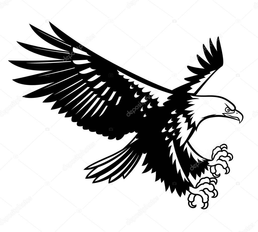 drawing a black eagle flying on white background