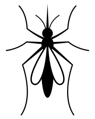 Black mosquito symbol, top view, simple graphics on white background.