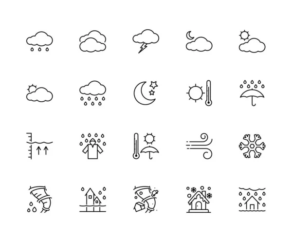 Uppsättning Väderikoner Enkla Design Väderprognoser Symboler — Stock vektor