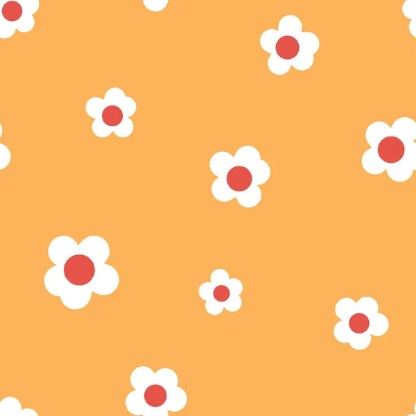 Seamless Pattern Simple Daisy Flowers Yellow Background — Stock Vector