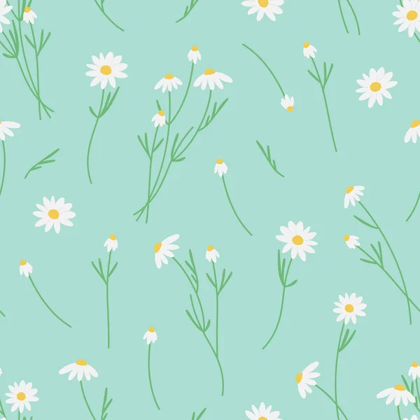 Seamless Vector Pattern Hand Drawn Wild Flowers Daisy Camomile — Stock Vector
