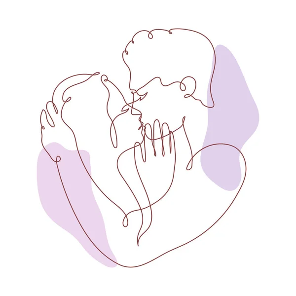 Des Amoureux Embrasser Couple Illustration Vectorielle Une Seule Ligne Continue — Image vectorielle