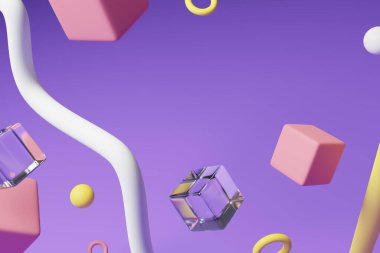 Renkli 3 boyutlu geometrik şekillerin çeşitliliği