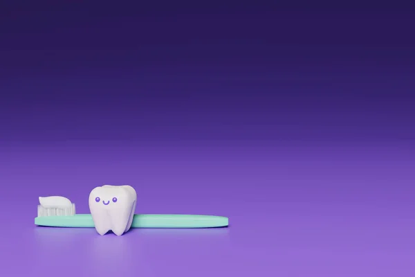 Cute Cartoon Tooth Toothbrush Render — Foto de Stock