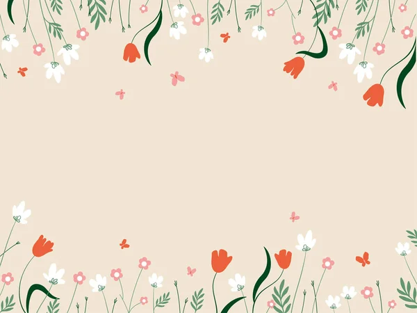 Horizontal Floral Frame Simple Vector Flowers — Stock Vector