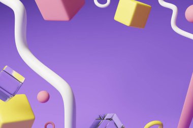 Renkli 3 boyutlu geometrik şekillerin çeşitliliği