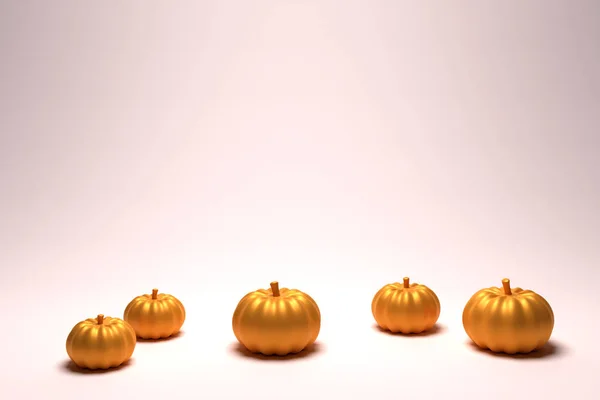 Realistic gold pumpkin on white background. Thanksgiving Halloween background with the pumpkin fall. 3d rendering illustration.