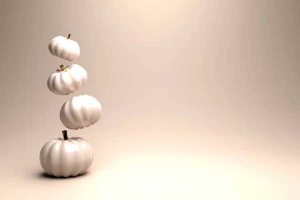 3d-illustration - Realistic ceramic white pumpkins. Thanksgiving Halloween background with the pumpkin row. 3d rendering image.