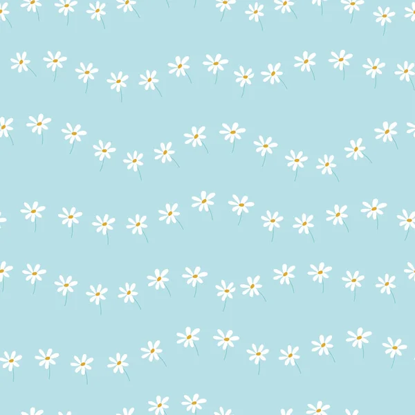 Seamless Vector Pattern Simple Wavy Rows Chamomile Flowers — Stock Vector