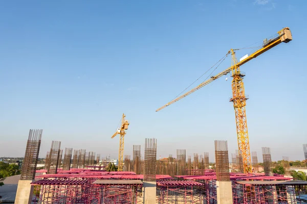 Crane Steel Concrete Structure Building Construction Site Blue Sky — стоковое фото