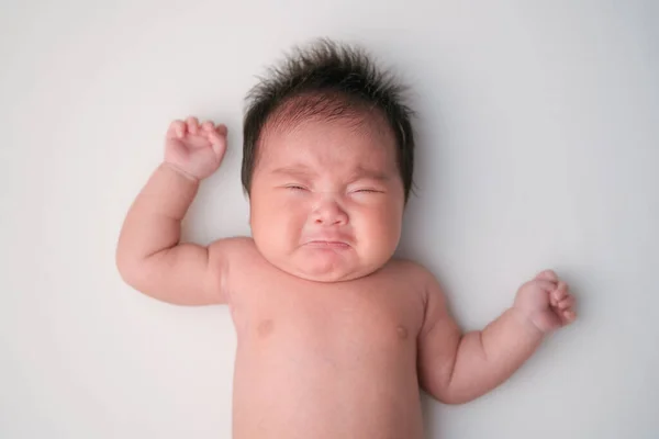 Newborn Baby Hungry Bed Crying Healthy Little Kid Shortly Birth — Foto de Stock