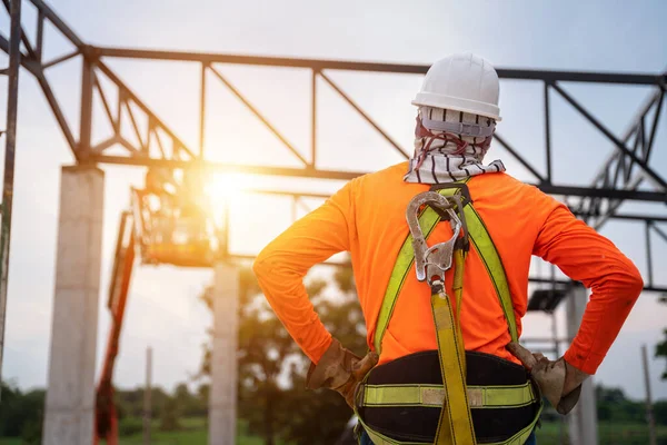 Worker Construction Site Working Height Equipment Fall Arrestor Device Worker — Foto Stock