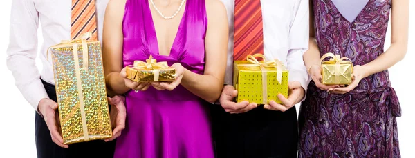 People hold gift boxes — Stock Photo, Image