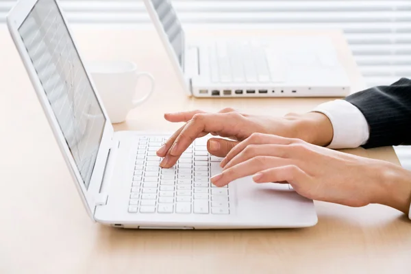 Female hands on laptop — Stock Photo, Image