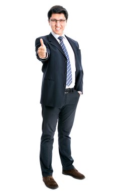 İşadamı baş parmağını gösteriyor