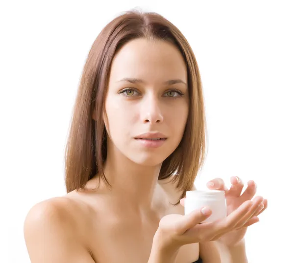 Woman applying organic cream — Stock Photo, Image