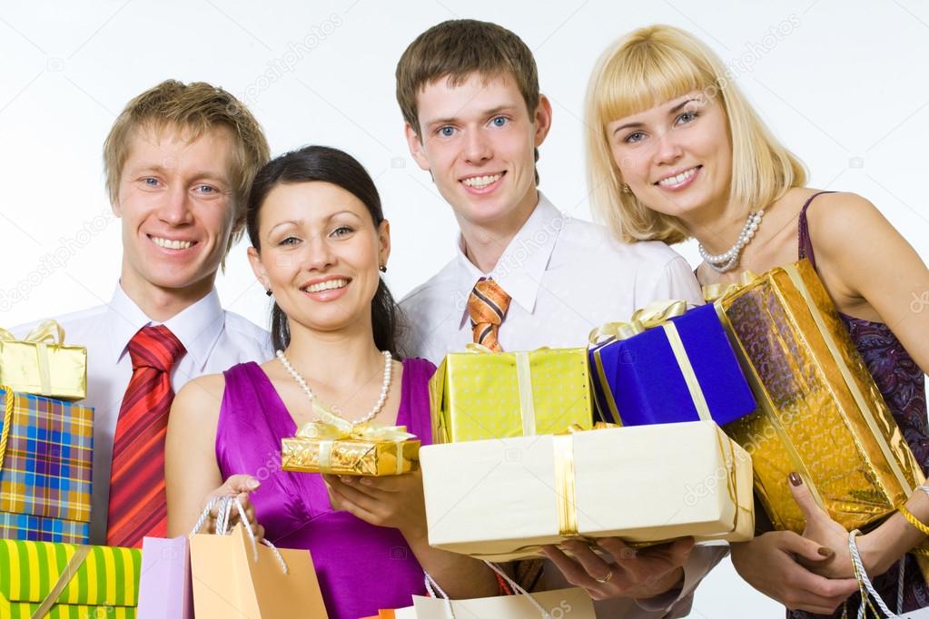 Smiling people with gifts
