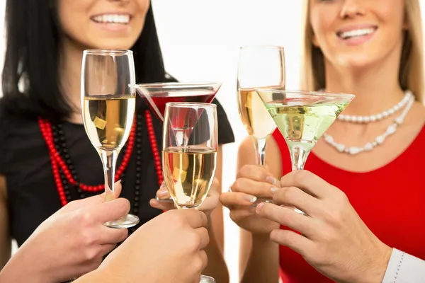 Hands with champagne glasses — Stock Photo, Image