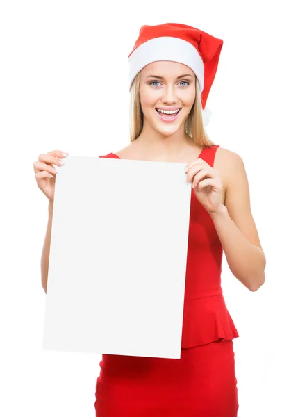 Санта-девочка показывает белое пространство — стоковое фото