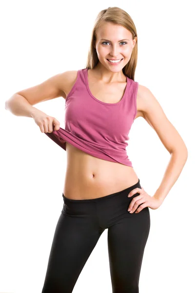 Woman shows her belly — Stock Photo, Image