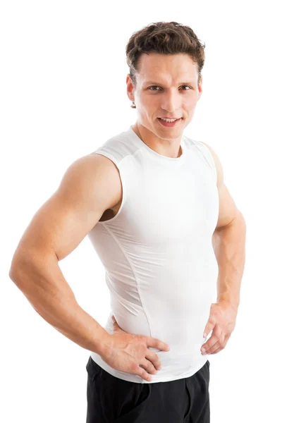 Hombre de fitness sobre un fondo blanco — Foto de Stock