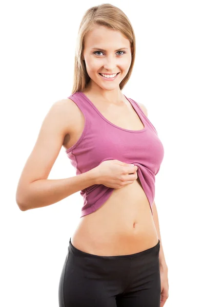 Woman shows her belly — Stock Photo, Image