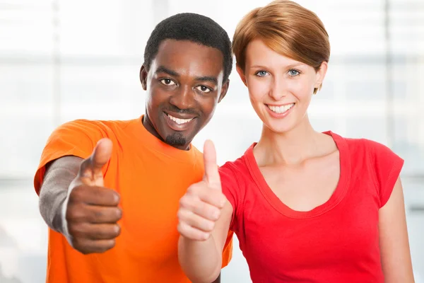 Students show thumbs up — Stock Photo, Image