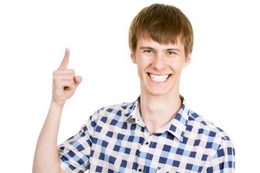 genç adam beyaz zemin üzerine işaret