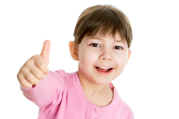 Cheerful girl showing thumb up — Stock Photo, Image