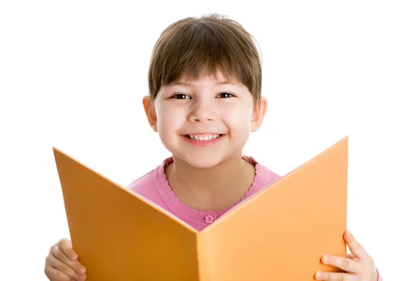 Menina alegre com livro — Fotografia de Stock