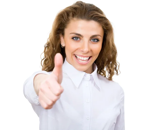 Business woman with thumbs up gesture — Stock Photo, Image