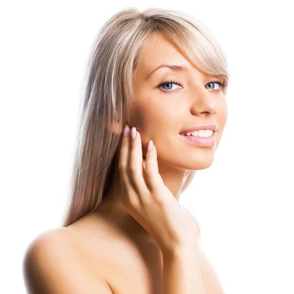 Mujer aplicando crema hidratante — Foto de Stock