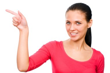 kadın beyaz arka plan üzerinde gösterir