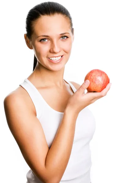 Femme avec une pomme — Photo