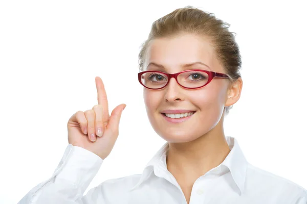 Businesswoman pointing up — Stock Photo, Image