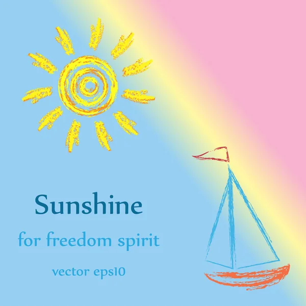 Bläck solen och segelbåt mönster med inskription — Stock vektor