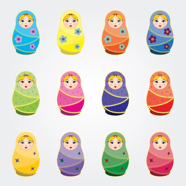 Russian traditional dolls Matryoshkas set — Stock Vector