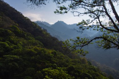 beautiful mountains landscape with trees and sky 