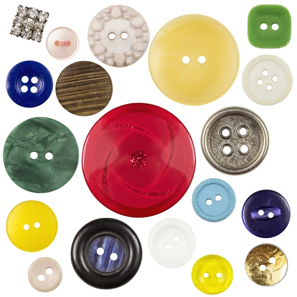 Various sewing buttons with a thread — Stock Photo, Image