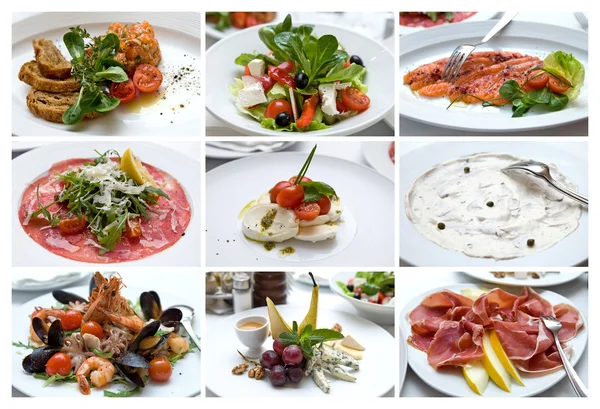 Colagem de vários pratos italianos. Cozinha Italiana. Petiscos . — Fotografia de Stock