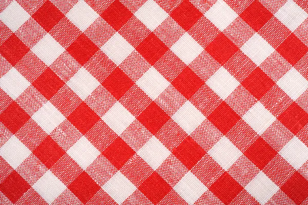 Red and white plaid fabric. Linen red checkered. Background and texture. — Stock Photo, Image