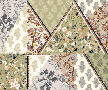 Kızılderili çiçek motifli yama işi çiçek deseni. tekstil ve dekorasyon için damasyon biçimi