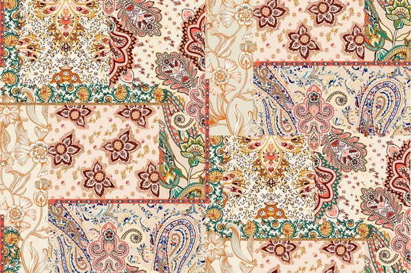 Patchwork Květinový Vzor Paisley Indické Květinové Motivy Damask Styl Vzor — Stockový vektor